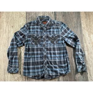 Rock Revival Charcoal Plaid Wyman Shirt Size Medium BLE005L Western